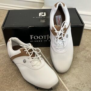 FootJoy LoPro Women's Golf Shoes 8.5 White Tan Leather Waterproof cleats spikes